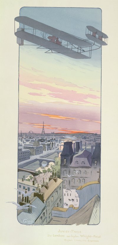 Comte Charles de Lambert Flying a Wright-Ariel Biplane, Juvisy, Paris, Published by Mabileau, Paris by Marguerite Montaut